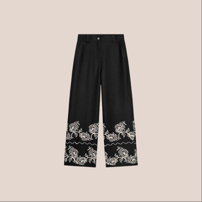 pantalon negro bordado