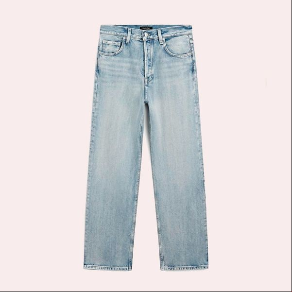 Jeans straight tiro alto mezcla algodón